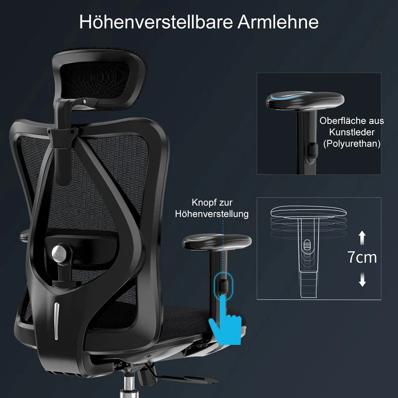 Fauteuil de bureau avec support lombaire ergonomique réglable en hauteur en maille gris 04_0006213