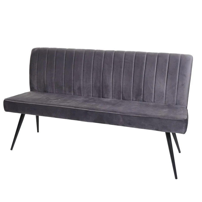 Banc canapé de salle à manger rembourré avec dossier en velours gris foncé et métal 160 cm 04_0005856