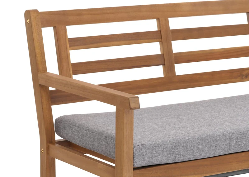 Banc de jardin en bois d'acacia massif avec dossier et accoudoirs inclus coussin gris 04_0005836