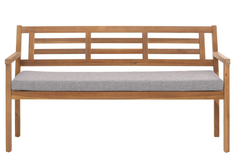 Banc de jardin en bois d'acacia massif avec dossier et accoudoirs inclus coussin gris 04_0005836