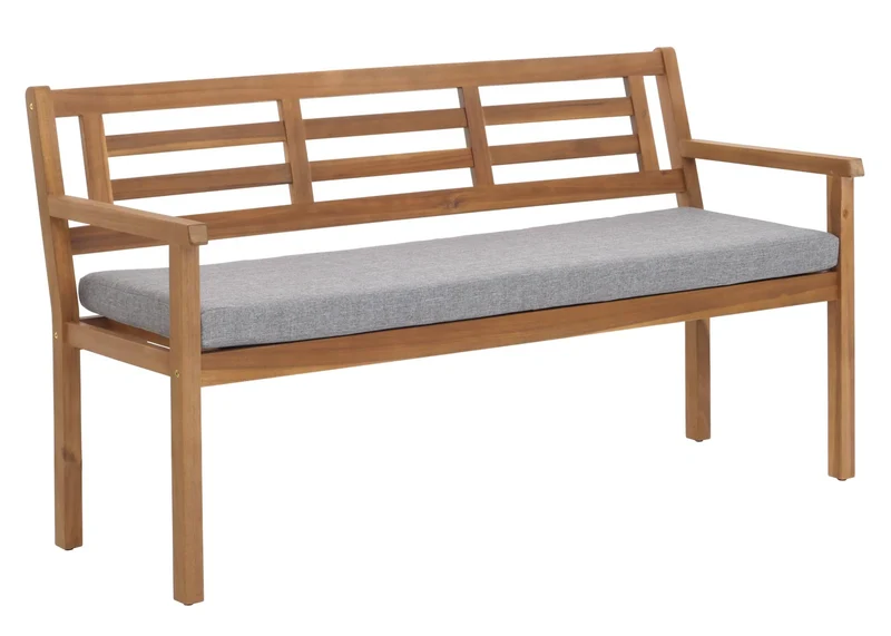 Banc de jardin en bois d'acacia massif avec dossier et accoudoirs inclus coussin gris 04_0005836