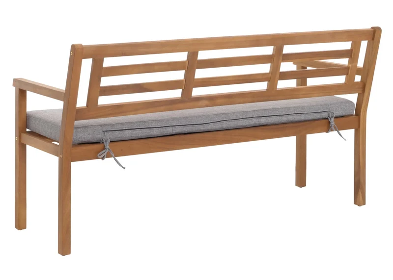 Banc de jardin en bois d'acacia massif avec dossier et accoudoirs inclus coussin gris 04_0005836