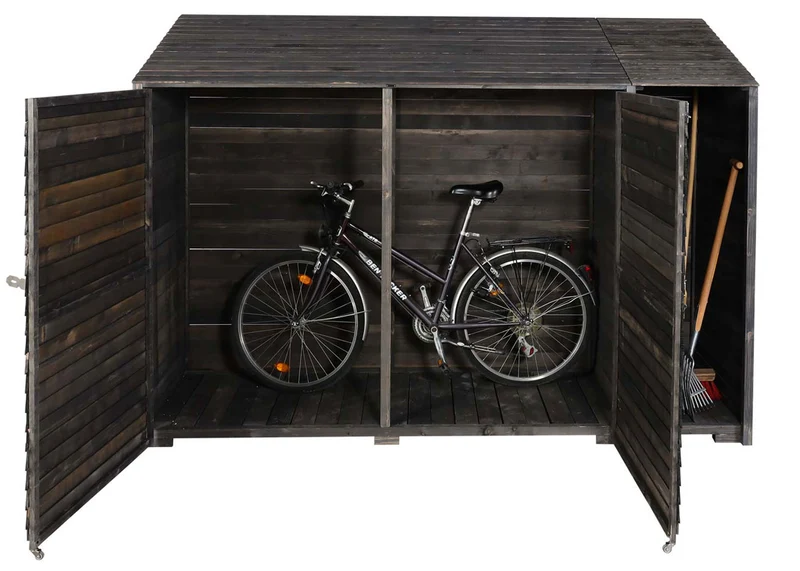 Abri de jardin armoire à outils vélo bûches rangement divers en bois teinté 180x250x93 cm gris anthracite 04_0005741
