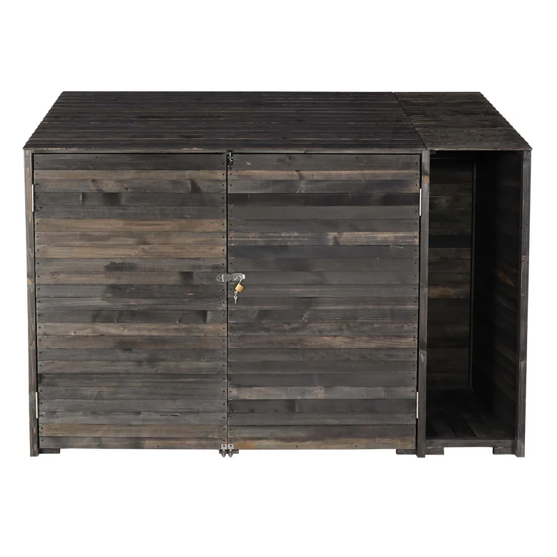 Abri de jardin armoire à outils vélo bûches rangement divers en bois teinté 180x250x93 cm gris anthracite 04_0005741