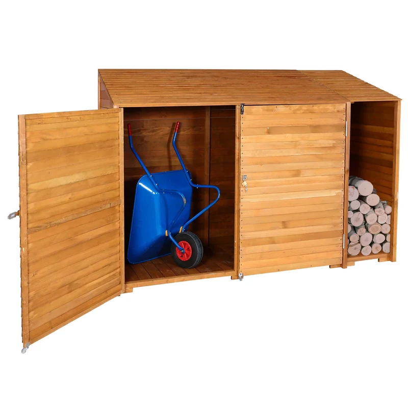 Abri de jardin armoire à outils vélo bûches rangement divers en bois teinté 180x250x93 cm couleur naturelle 04_0005740