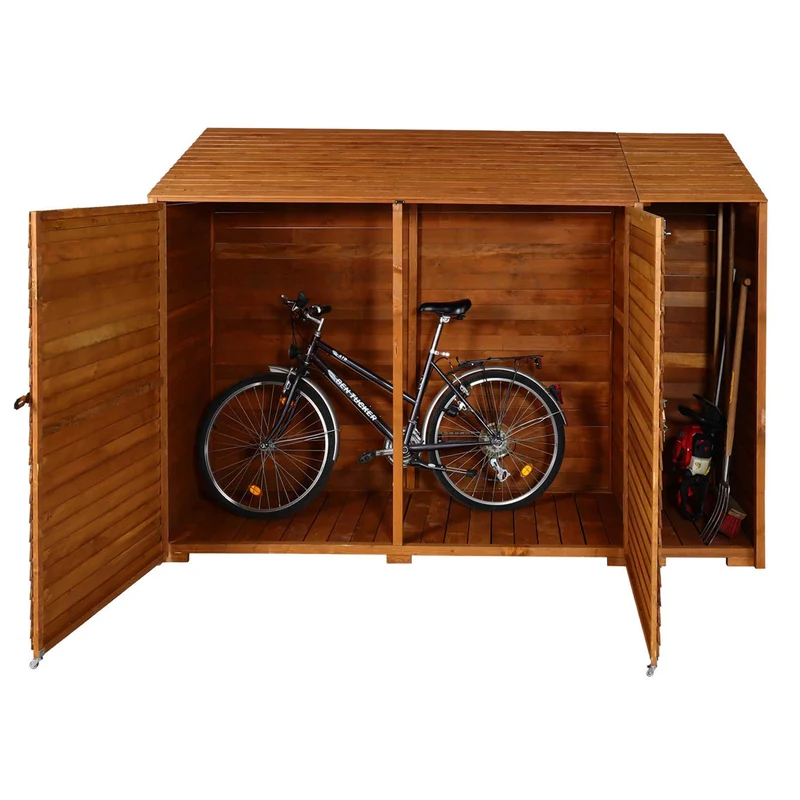 Abri de jardin armoire à outils vélo bûches rangement divers en bois teinté 180x250x93 cm couleur naturelle 04_0005740