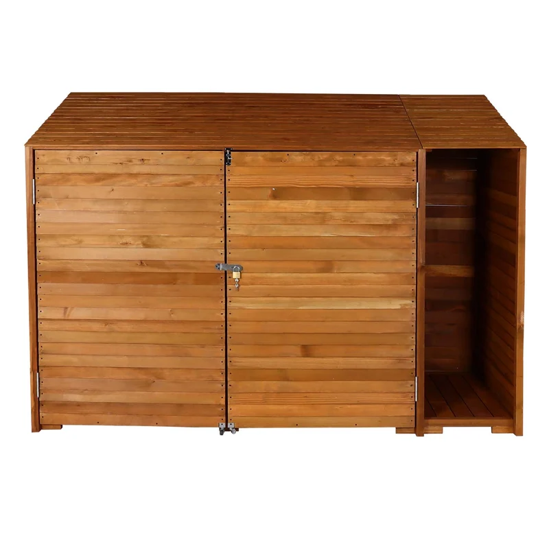 Abri de jardin armoire à outils vélo bûches rangement divers en bois teinté 180x250x93 cm couleur naturelle 04_0005740