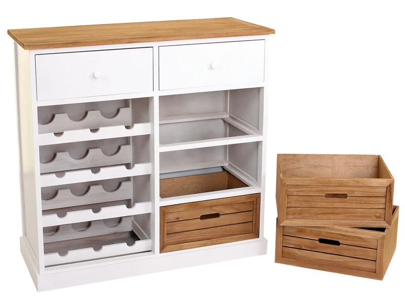 Casier à vin casier pour 12 bouteilles avec tiroirs style rustique 86x87x37cm 04_0004316