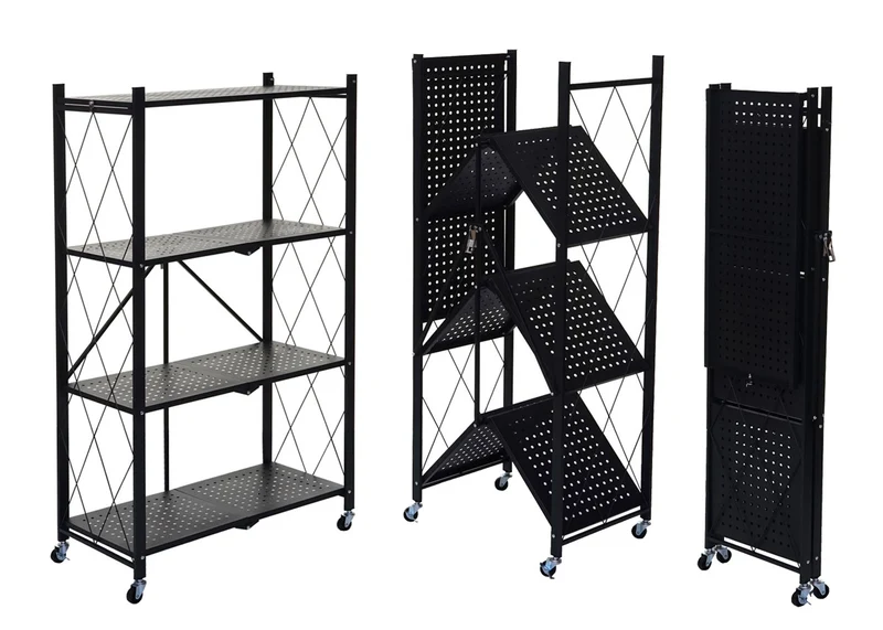 Etagère hwc-j85 étagère sur pied étagère de séjour pliable/pliable acier noir 4 niveau x 04_0006781