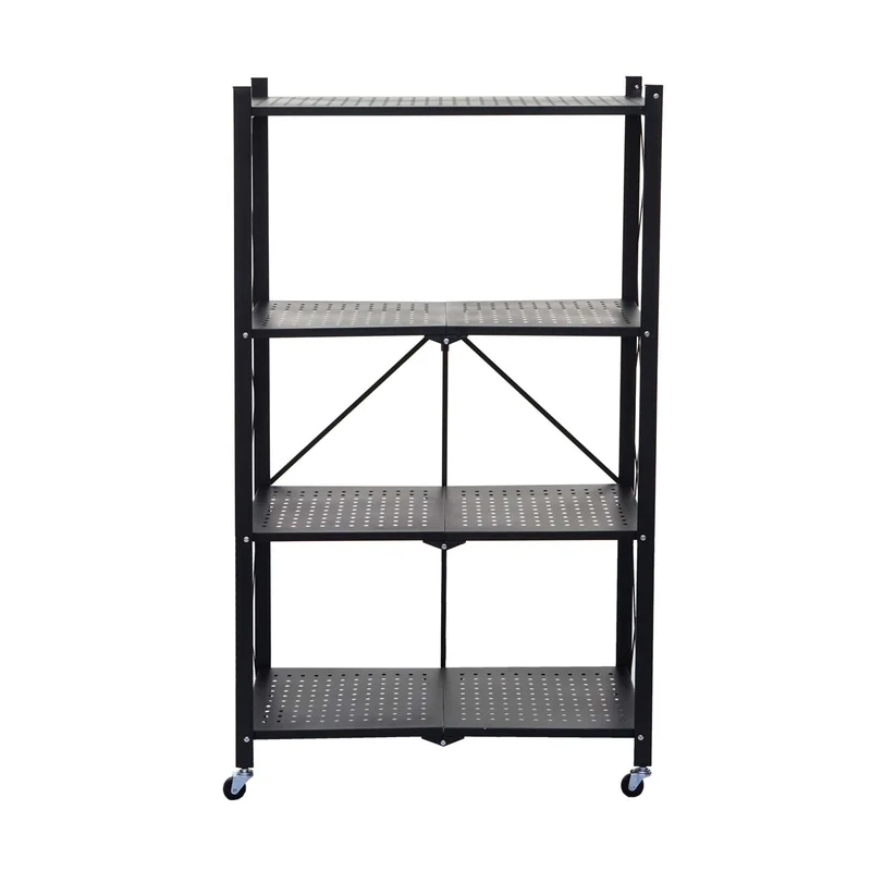 Etagère hwc-j85 étagère sur pied étagère de séjour pliable/pliable acier noir 4 niveau x 04_0006781