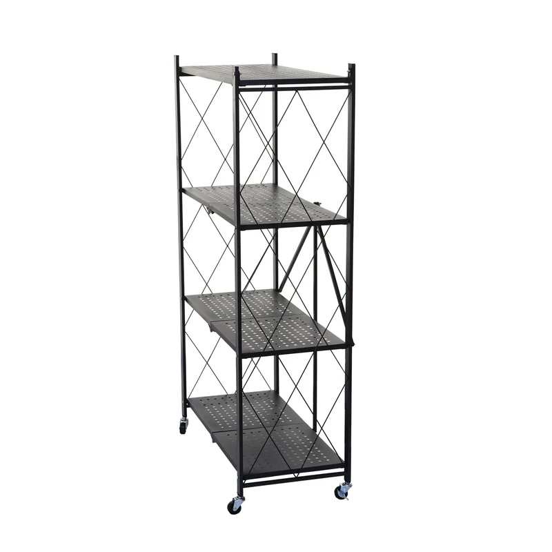 Etagère hwc-j85 étagère sur pied étagère de séjour pliable/pliable acier noir 4 niveau x 04_0006781