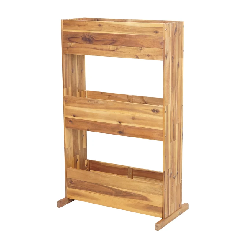 Etagère jardinière surélevée décoration balcon terrasse 115x71x40 cm pour extérieur en bois d'acacia marron 3 niveaux 04_0006790