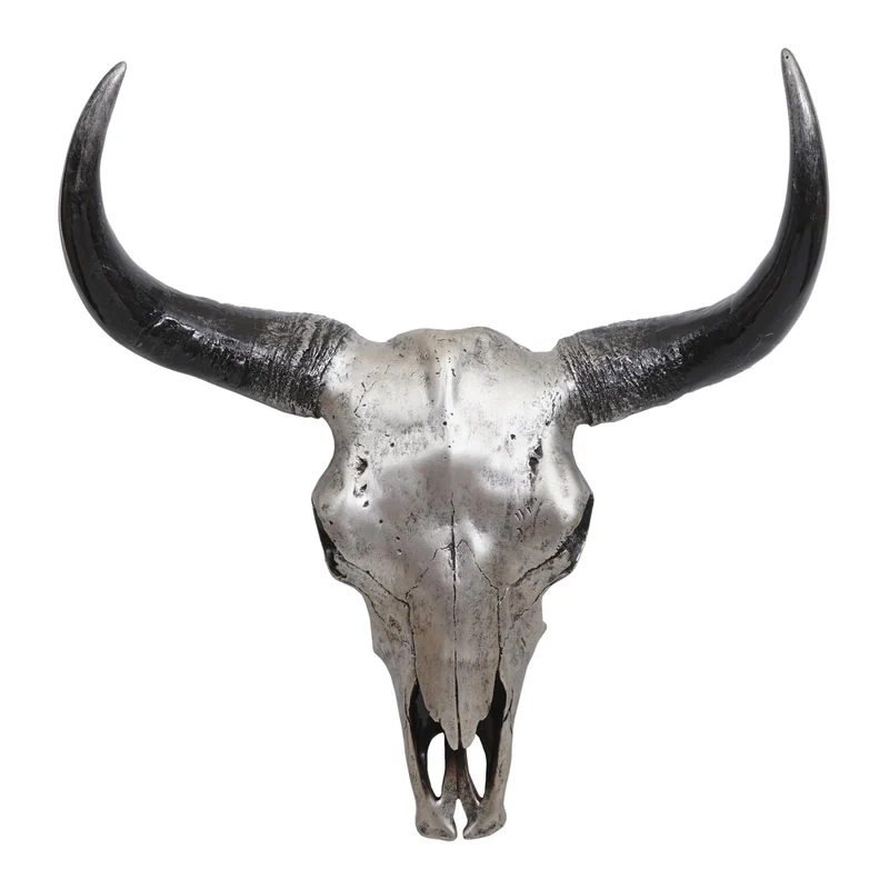 Crâne décoratif 45 cm polyrésine taureau tête de taureau longhorn trophée argenté 04_0006600