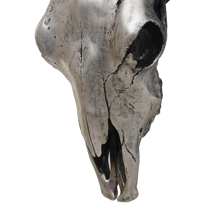Crâne décoratif 45 cm polyrésine taureau tête de taureau longhorn trophée argenté 04_0006600