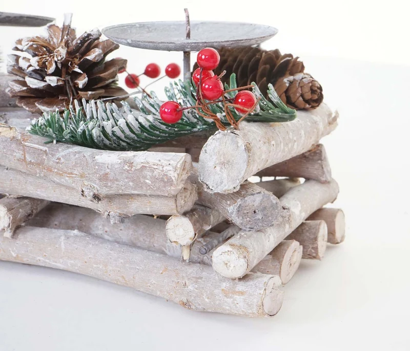 Couronne de l'avent allongée décoration de noël arrangement de l'avent bois 11 x 15 x 50 cm blanc-gris avec bougies rouges 04_0006547