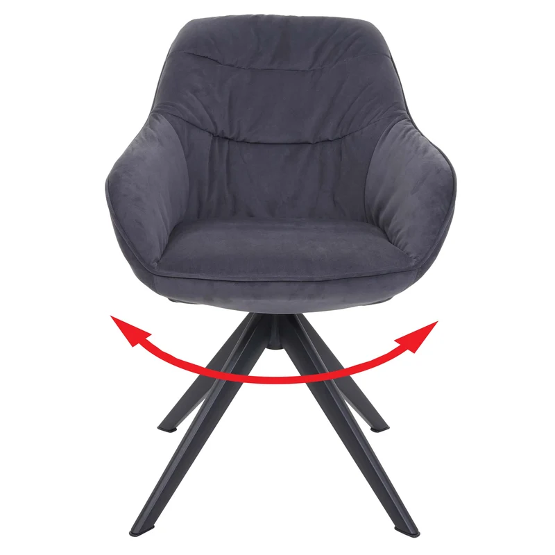 Chaise de salle à manger x1 rembourrée avec accoudoir rotatif en métal tissu gris 04_0006326
