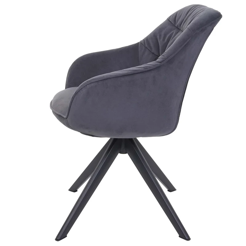 Chaise de salle à manger x1 rembourrée avec accoudoir rotatif en métal tissu gris 04_0006326