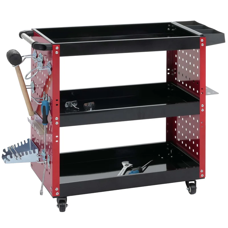 Chariot à outils chariot d'atelier roues poignée 3 zones de rangement 73x90x35 cm acier rouge 04_0006409