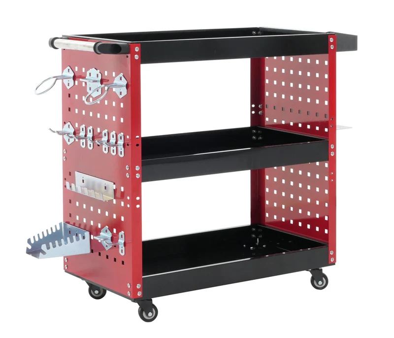 Chariot à outils chariot d'atelier roues poignée 3 zones de rangement 73x90x35 cm acier rouge 04_0006409