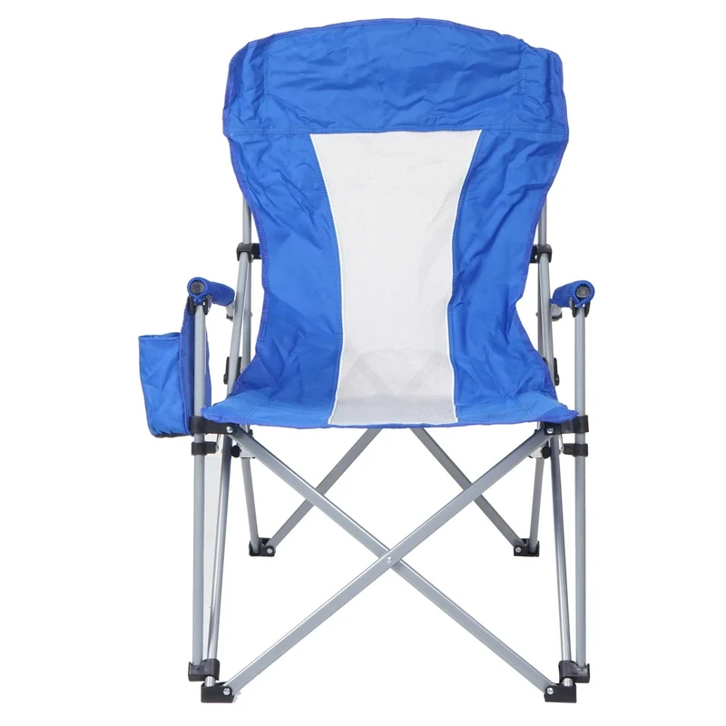 Chaise de camping pliable pêche avec porte-gobelet housse de protection lavable tissu bleu 04_0006243