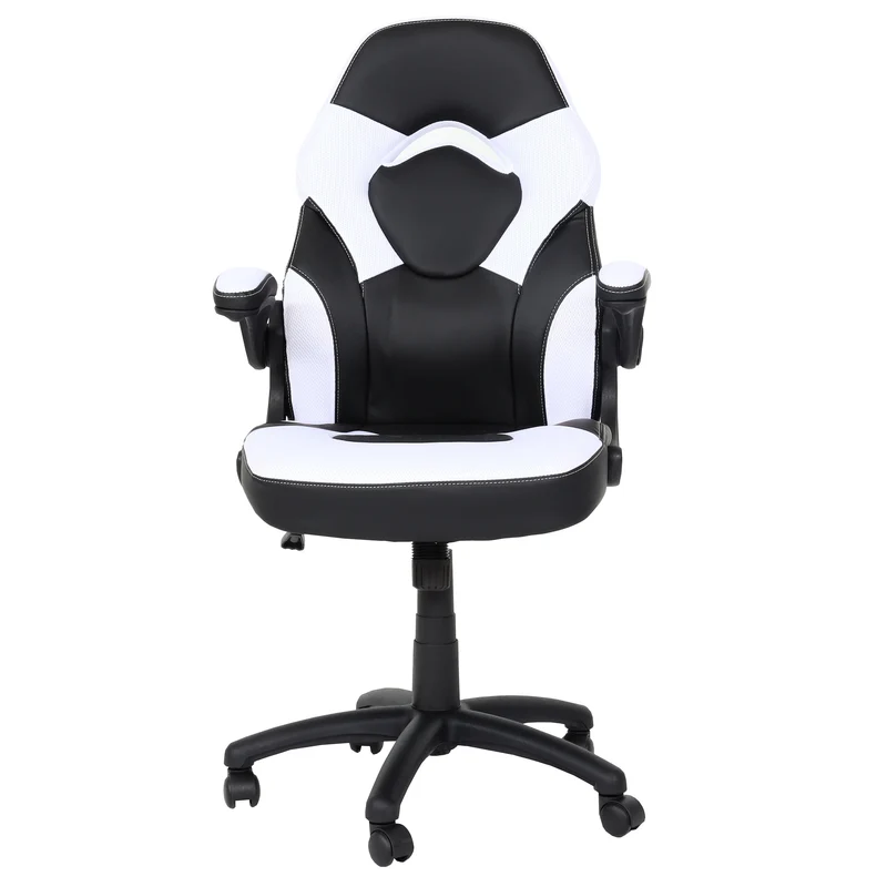Chaise de bureau pivotante avec accoudoir réglable en hauteur PVC noir et blanc 04_0006226