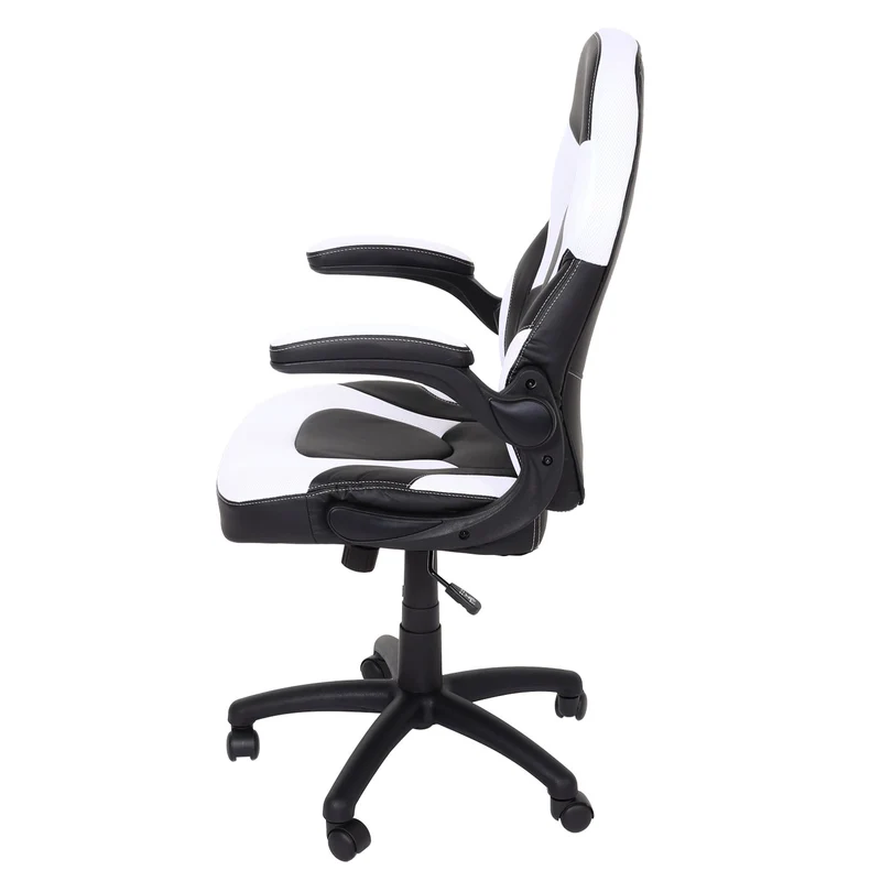 Chaise de bureau pivotante avec accoudoir réglable en hauteur PVC noir et blanc 04_0006226