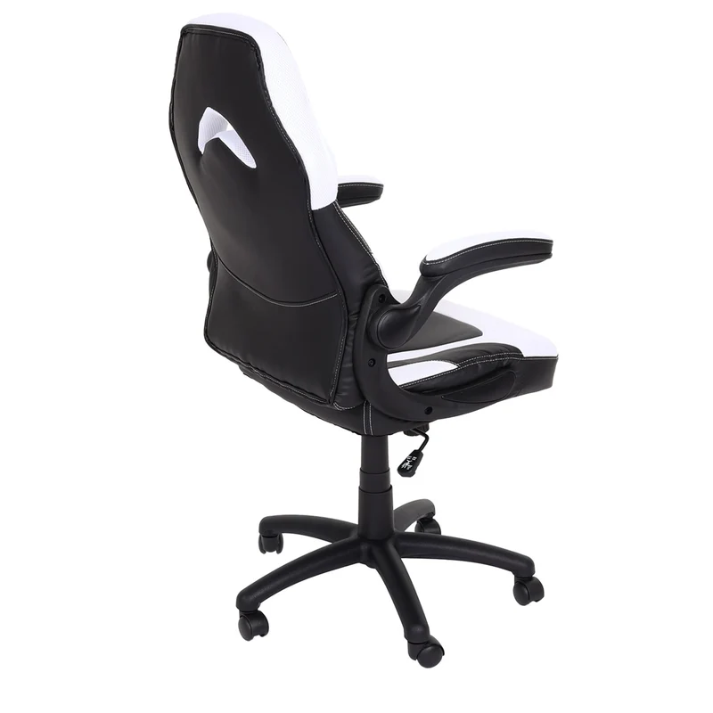 Chaise de bureau pivotante avec accoudoir réglable en hauteur PVC noir et blanc 04_0006226