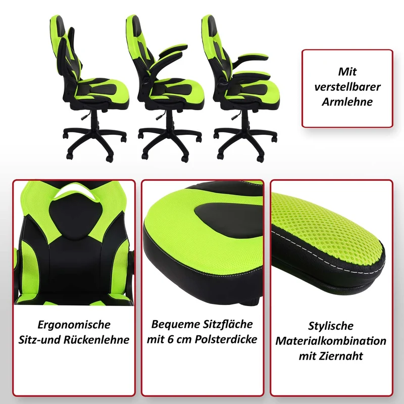 Chaise de bureau pivotante avec accoudoir réglable en hauteur PVC noir et blanc 04_0006226