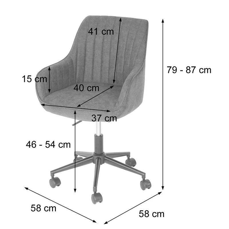 Chaise de bureau pivotante avec accoudoirs en tissu anthracite coutures décoratives 04_0006209