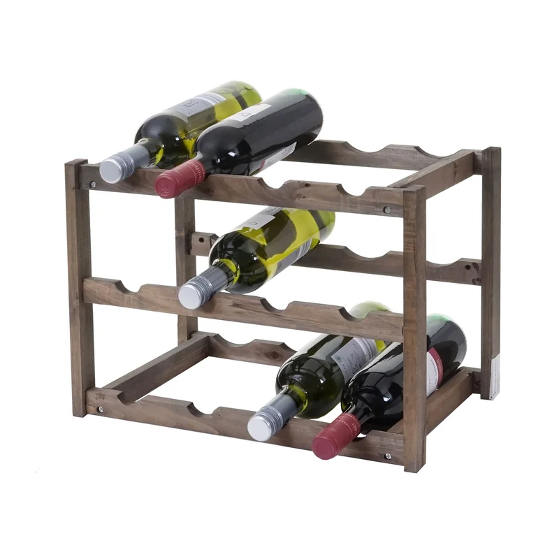 Casier à vin jusqu'à 12 bouteilles 3 étagères en bois de sapin 04_0006203