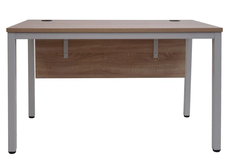Bureau table d'ordinateur avec paroi arrière et canaux de câbles 120x60 cm en métal blanc et MDF couleur naturel 04_0006050