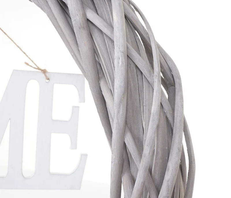 Couronne de porte Home rond, guirlande murale en bois Ø 40cm blanc-gris 04_0002574
