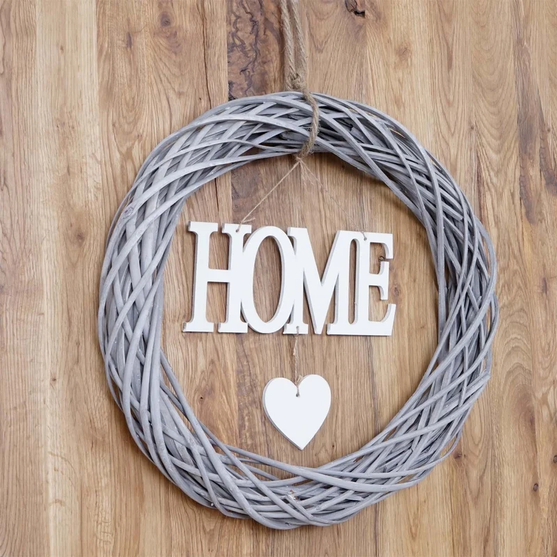 Couronne de porte Home rond, guirlande murale en bois Ø 40cm blanc-gris 04_0002574