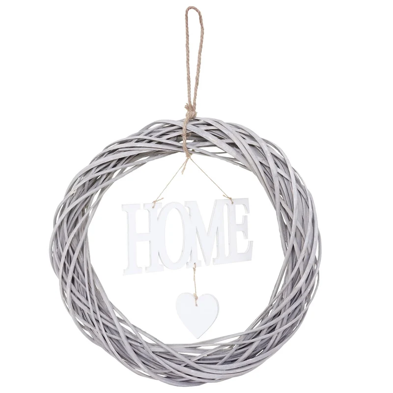 Couronne de porte Home rond, guirlande murale en bois Ø 40cm blanc-gris 04_0002574