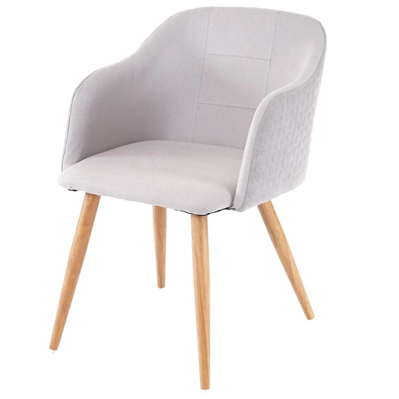 Lot de 6 chaises de salle à manger design rétro accoudoirs avec coutures décoratives tissu/textile gris clair 04_0000807