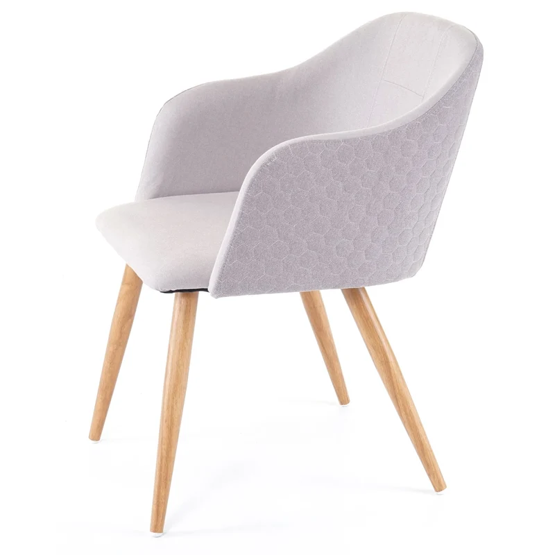 Lot de 6 chaises de salle à manger design rétro accoudoirs avec coutures décoratives tissu/textile gris clair 04_0000807