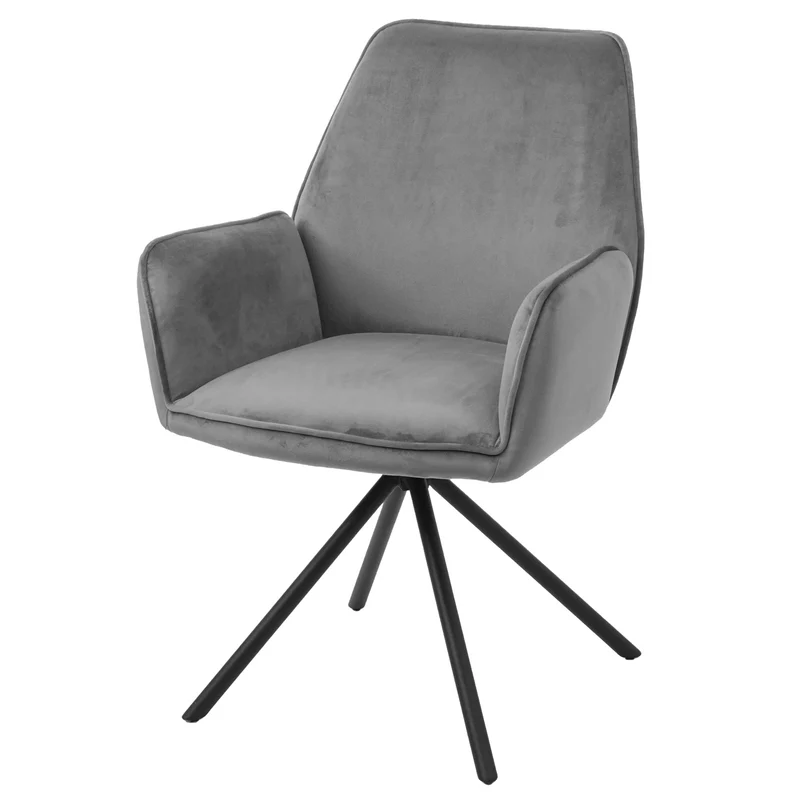 Lot de 6 chaises de salle à manger rotative avec accoudoirs en velours gris foncé cadre trépied noir 04_0000863