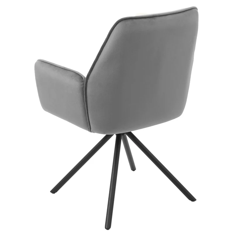 Lot de 6 chaises de salle à manger rotative avec accoudoirs en velours gris foncé cadre trépied noir 04_0000863