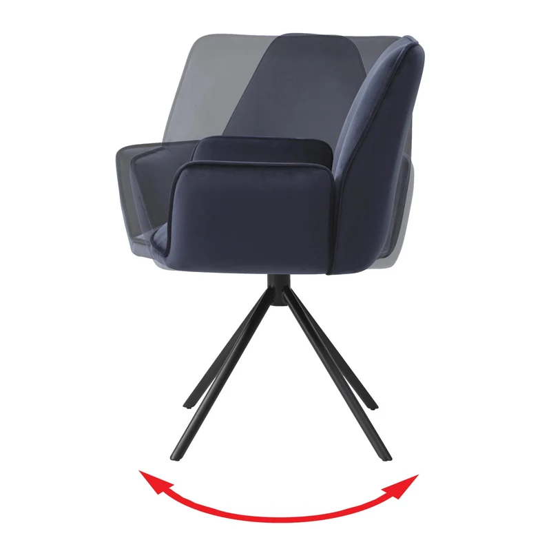 Lot de 6 chaises de salle à manger rotative avec accoudoirs en velours bleu anthracite cadre trépied noir 04_0000861