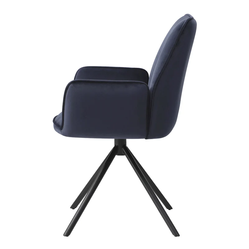 Lot de 6 chaises de salle à manger rotative avec accoudoirs en velours bleu anthracite cadre trépied noir 04_0000861
