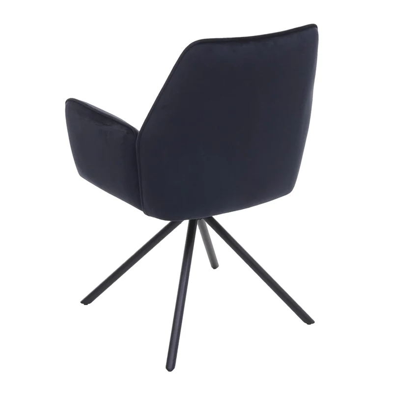 Lot de 6 chaises de salle à manger rotative avec accoudoirs en velours bleu anthracite cadre trépied noir 04_0000861