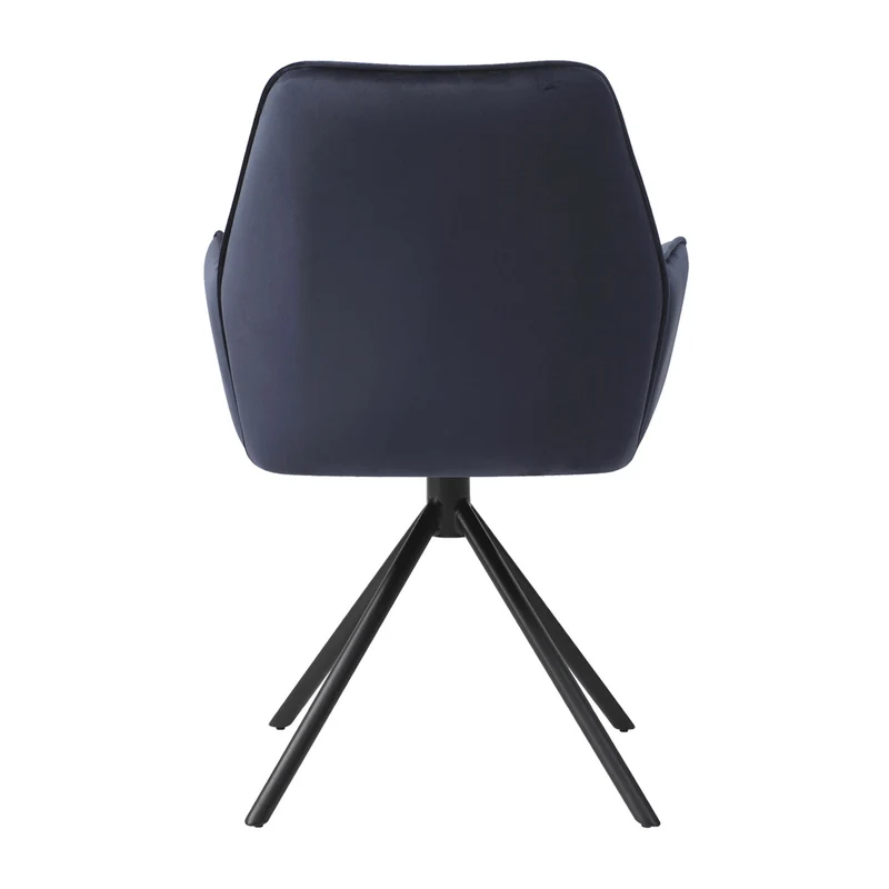 Lot de 6 chaises de salle à manger rotative avec accoudoirs en velours bleu anthracite cadre trépied noir 04_0000861