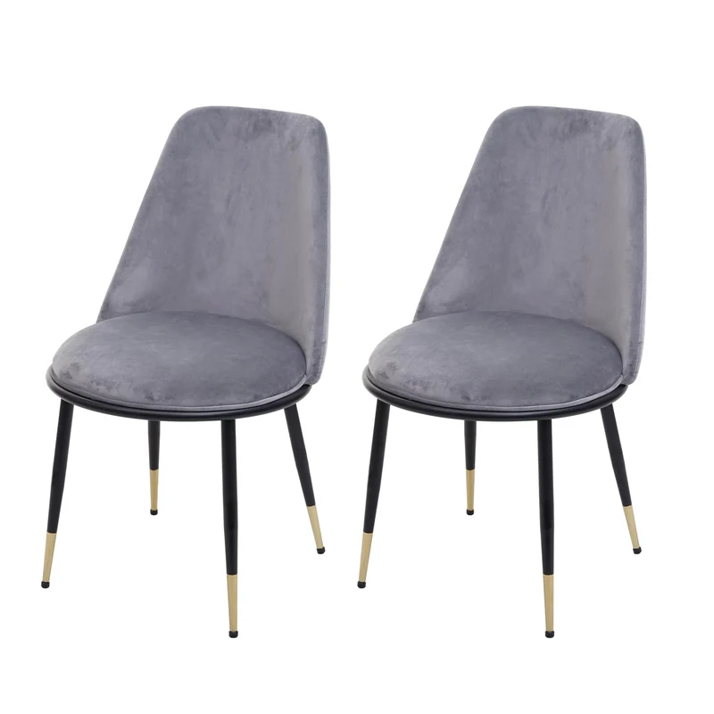 Lot de 2 chaises de salle à manger en velours gris assise et dossier arrondis pieds noirs 04_0000409