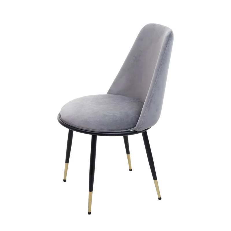 Lot de 2 chaises de salle à manger en velours gris assise et dossier arrondis pieds noirs 04_0000409