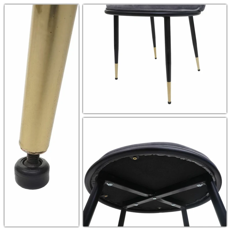 Lot de 2 chaises de salle à manger en velours gris assise et dossier arrondis pieds noirs 04_0000409