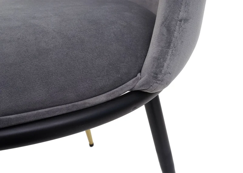 Lot de 2 chaises de salle à manger en velours gris assise et dossier arrondis pieds noirs 04_0000409