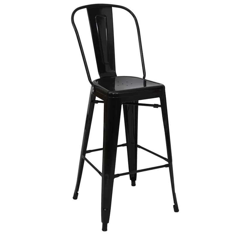 Lot de 4 tabourets de bar avec dossier design industriel en métal noir avec repose-pieds 04_0000612