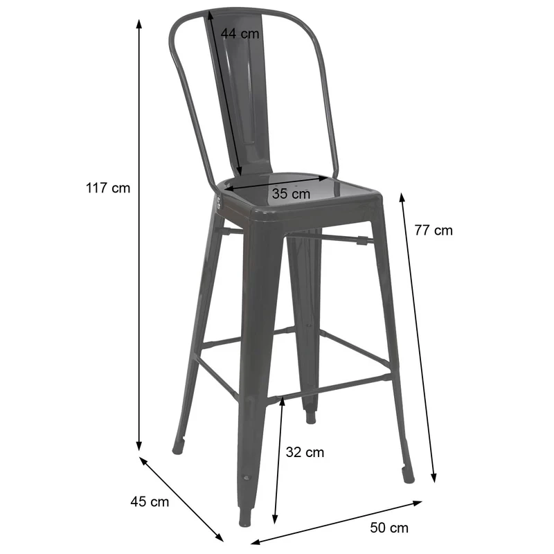Lot de 4 tabourets de bar avec dossier design industriel en métal noir avec repose-pieds 04_0000612