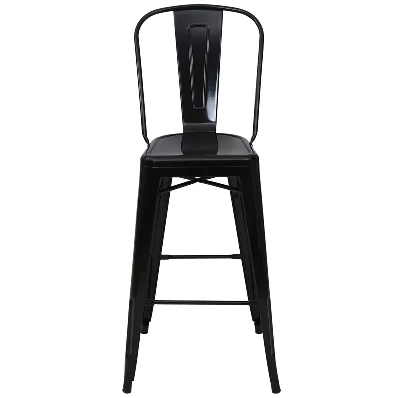 Lot de 4 tabourets de bar avec dossier design industriel en métal noir avec repose-pieds 04_0000612