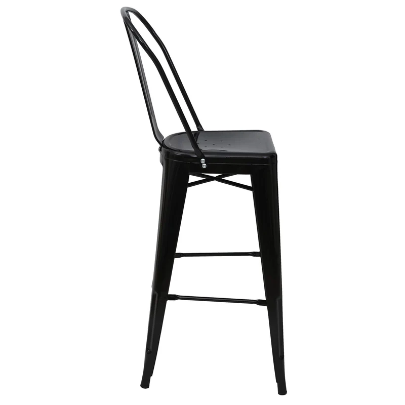 Lot de 4 tabourets de bar avec dossier design industriel en métal noir avec repose-pieds 04_0000612